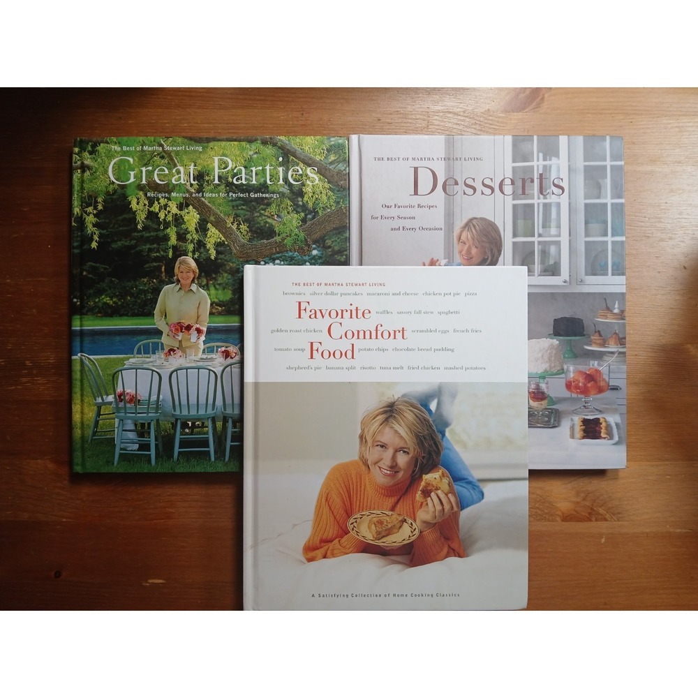 Lot of 3 Vintage Martha Stewart Books Variety Party, Comfort Food & Desserts